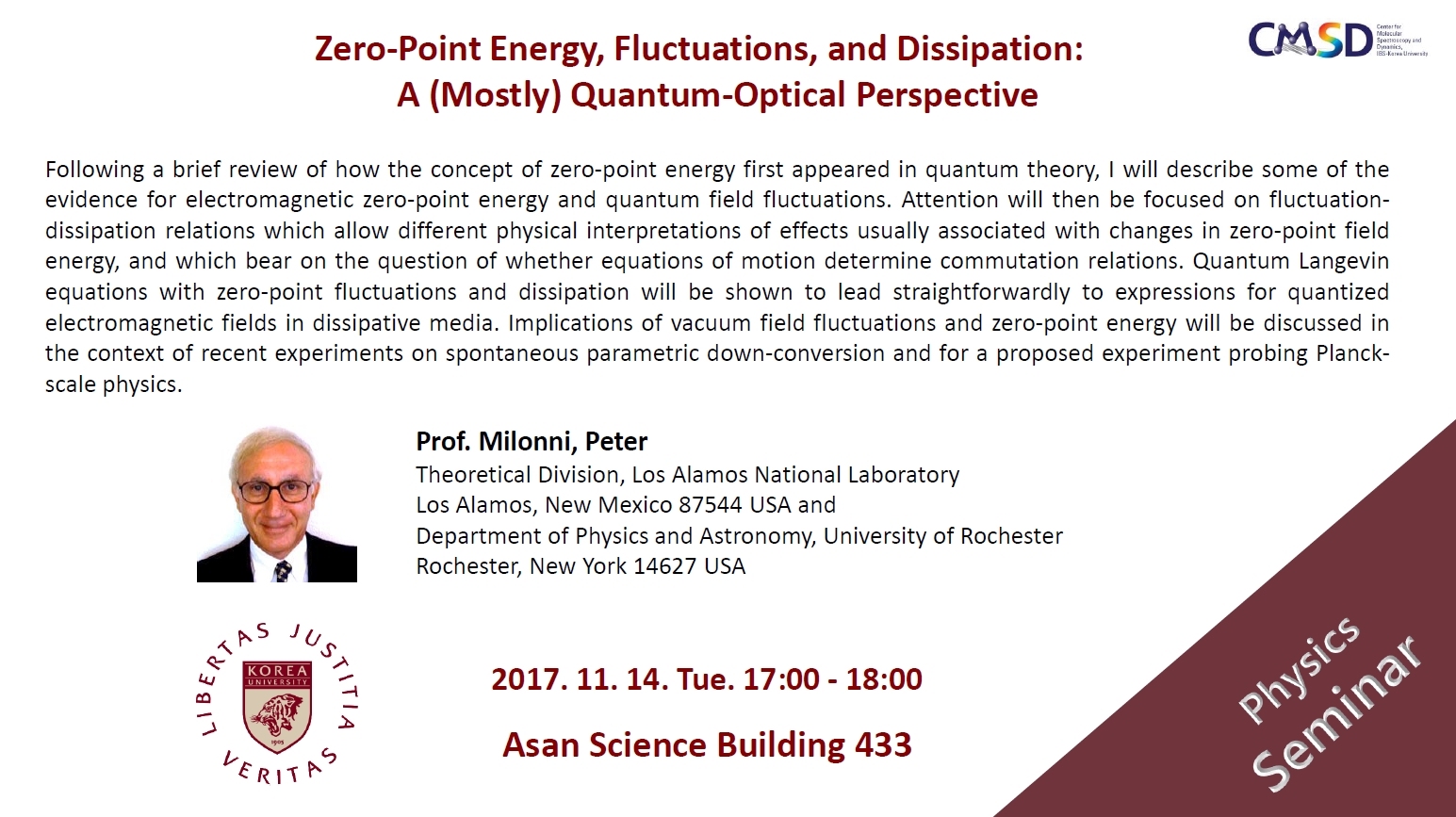 2017 Fall Physics Colloquium_Prof. Peter Milonni(Uni. of Rochester)(Nov. 14)