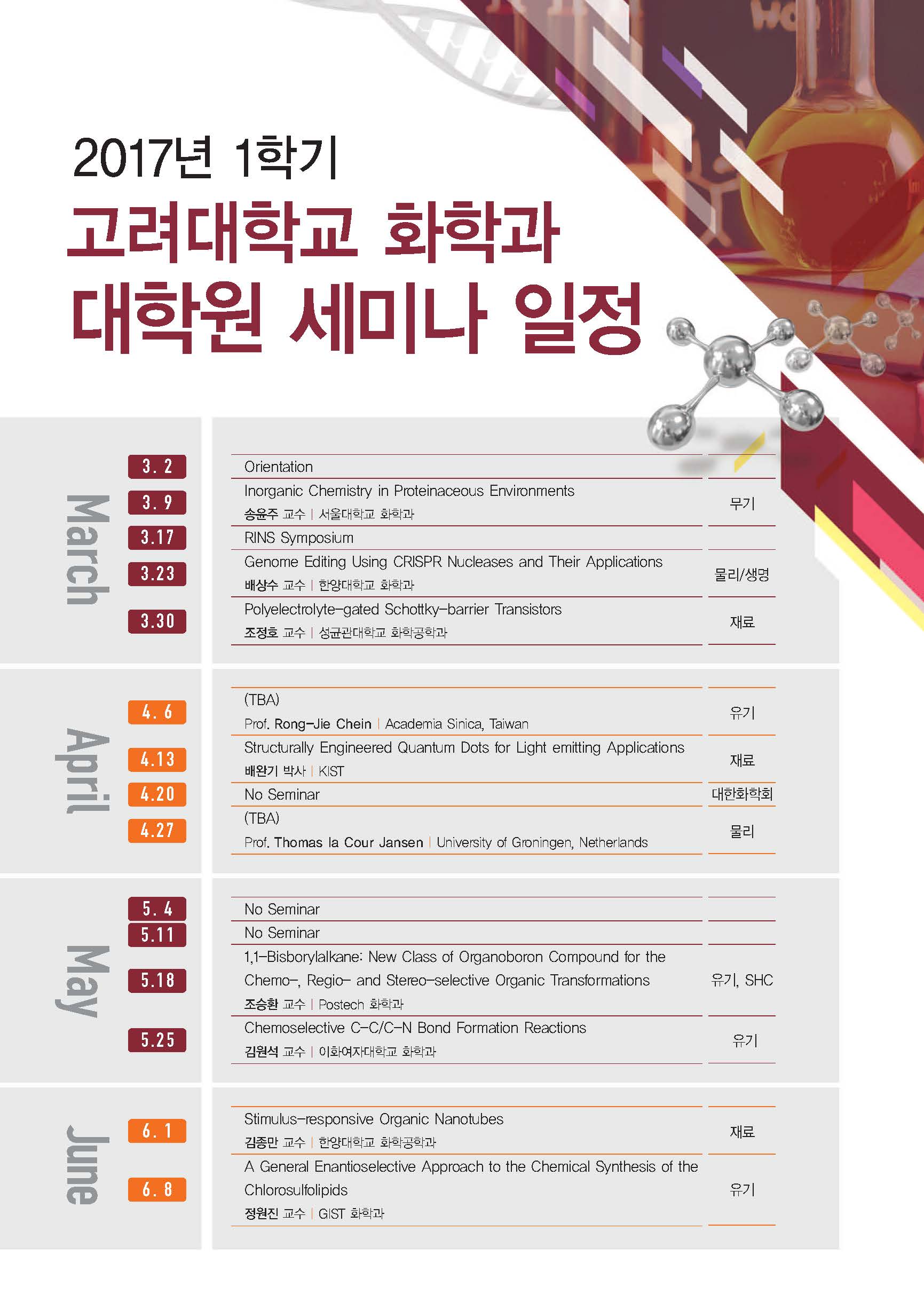 Seminar Schedule of Chemistry Department(1st Semester, 2017) 사진