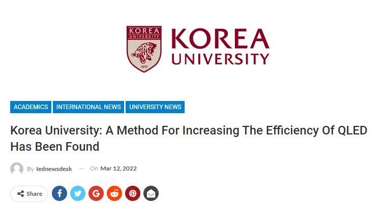 Korea University: A Method For Increasing The Efficiency Of QLED Has Been Found